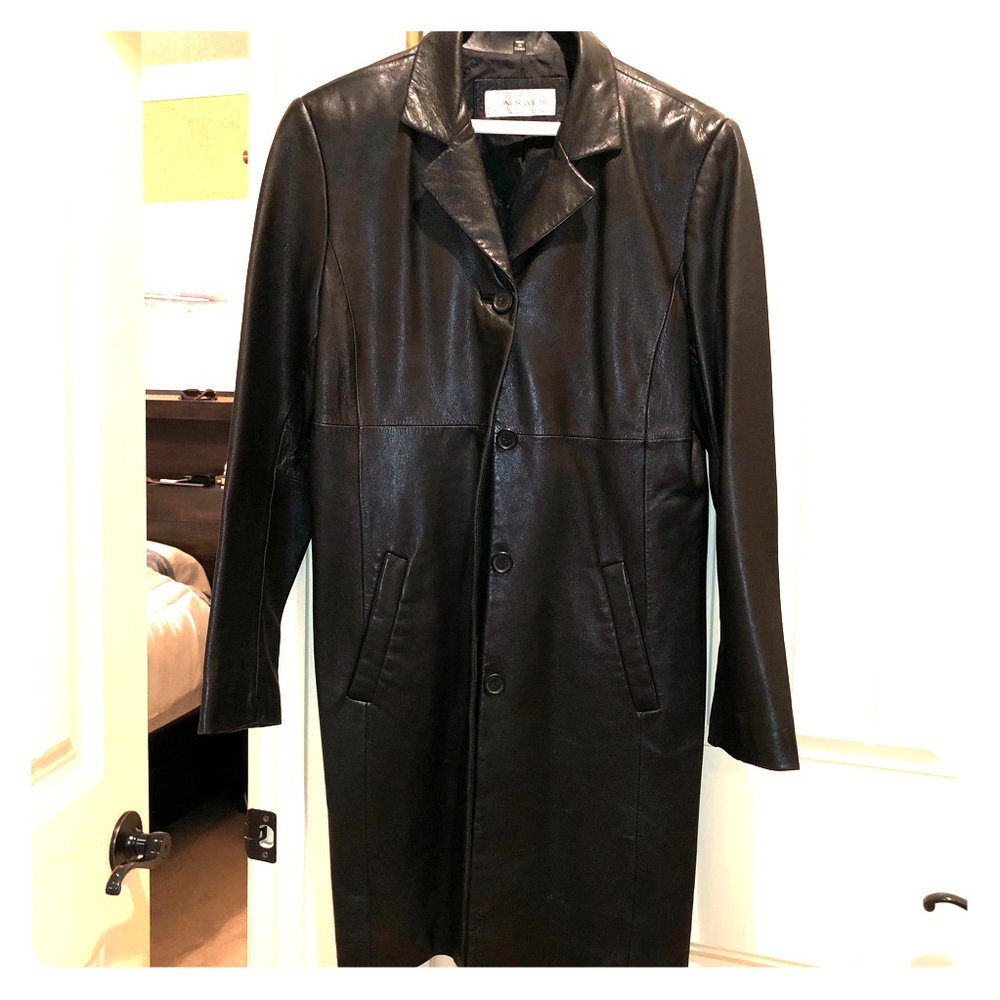 Vintage long leather trench coat
